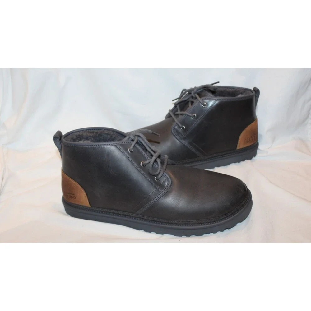 NIB UGG MEN'S NEUMEL LEATHER ERA SHEARLING LINED CHUKKA BOOTS BLACK 10